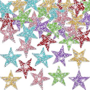 GeoSar 60 PCS الحديد على بقع النجوم النجمة شكل حجر الرونستون يزدهر اللمعان اللامع راينستون تصحيحات التزيين ل DIY (2.36 بوصة ، متعددة الألوان)