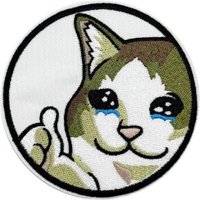 3.5'' Thumbs Up Crying Cat Embroidered Iron-On Patch