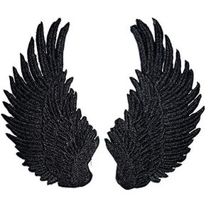 UMAMA PATCH 1 زوج أسود أنجل أجنحة مطرزة على الحديد على رقعة زين أنجل الأجنحة كاريكاتير كاريكاتير تصحيح التصحيح حرفة الإصلاح الزخرفية جينز القبعة القبعة على الظهر