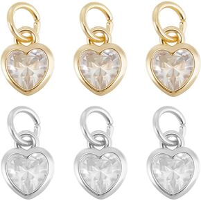 Beebeecraft 20Pcs 2 Colors Tiny Heart Charms 18K Gold& Platinum Plated Love Cubic Zirconia Charms with Jump Ring for Jewelry Making Bracelets Necklace DIY Crafts 9x6.5x4mm