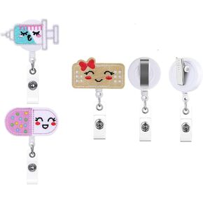 2Pcs Random Felt Nurse Badge Reels,Retractable Badge Holders ID Badge Reel Cute Badge Reels,Nursing Badge Holder with Alligator Clip for School Office Hospital Nurse,Identification Badges and Supplies