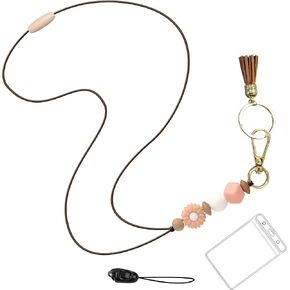 Lanyard-Teacher Lanyard with ID Holder/Cute Wooden Beaded Lanyard,Beaded Lanyard for Teacher and Working Woman(B)