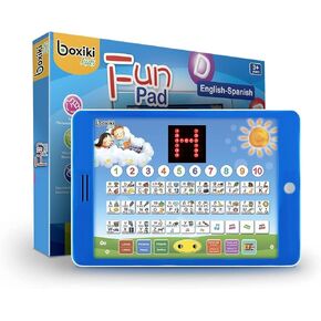 Boxiki kids Spanish-English Learning Bilingual Tablet Educational Toy with LED Screen Display. Learn Spanish and English with ABC Games and Spelling. Kids Love Our Interactive Educational Toys!