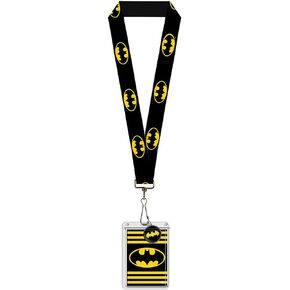 DC Comics Lanyard ، شارة حامل ، Batman Bat Shield أصفر أسود ، مرن
