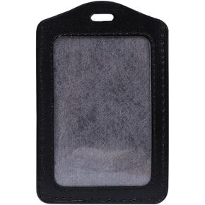 1Pc Black Soft Leather ID Badge Holder Wallet Card Pockets Safety ID Window Business Work Card Holde Vertical Type,Convenient to Carry,Badge Holders,Office and School Supplies,Identification Badges