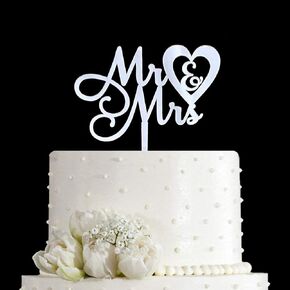 السيد و Mrs Cake Topper - الزفاف ، المشاركة ، زواج أعمدة الزفاف ، زخارف القبعات العليا ، مرآة الفضة الأكريليك