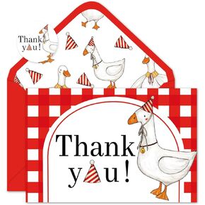 Whaline 24 Pack One Silly Goose Thank You Cards Red Plaid Goose Note Cards with Envelopes Stickers Cute Greeting Blank Cards for Birthday Baby Shower