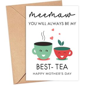 Cute And Funny Best-Tea Card For Meemaw - Mother's Day Card - Happy Mothers Day Card - Mothers Day Card With Illustration - Card For Mum Day - Card For Meemaw