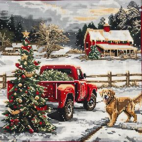 Golden Retriever Red Truck Christmas Scenery DIY 5D Diamond Paint Kits for Adults Round Full Drill Diamond Art Painting Easy for Beginner Gems Cross Stitch Mosaic Craft for Home Decor 14x14inch(2)
