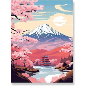 Bimkole 5D Diamond Art Kits for Adults Mount Fuji, Diamond Painting Cherry Blossoms, Full Drill DIY Rhinestone Embroidery Diamond Art Kits Cross Stitch Home Wall Craft Decor 12x16 Inch