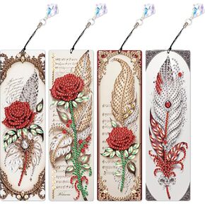 Dcidbei DIY مجموعات فن الماس للبالغين إشارة مرجعية 20x6cm مع شرابة للنساء اللوحة الماس لماشية الكتاب مقاطع زهور الورد من قبل أرقام مجموعة الكتب لعلامات الكتب للقراءة