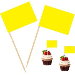 100 PCS العلم الأصفر فارغ مسواك العلم الصغير صغير وضع العلامات على علامات DIY لعصا الكوكتيل كب كيك أعلى الأقطار الزخارف الغذائية (أصفر)