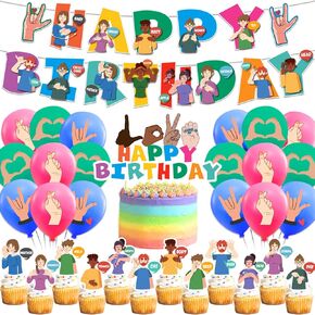 ASL Party Decorations Sign Language Birthday Party Decorations Includes Happy Birthday Banner Cake Topper Cupcake Toppers Balloons for Sign Language Party Supplies