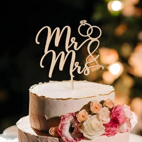 Mr & Mrs Cake Topper Cake Cake Topper in Wood (Design 05)