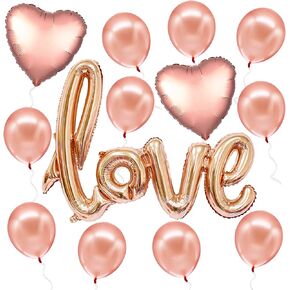 KatchOn, Rose Gold Love Balloon Letters - 36 Inch, Pack of 13 | Foil Heart Balloons for Heart Decorations | Rose Gold Heart Balloon | Romantic Decorations Special Night | I Love You Decorations