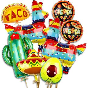 Fiesta Balloons Taco Foil Balloons Kit Cactus Balloons Decoration Alpacas Avocados Hats Mylar Balloon Design Mexican Independence Day Party Decorations Supplies 8pcs