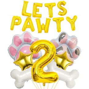 Dog Balloons, Lets Pawty Balloons, Dog Paw Birthday Number Mylar Foil Balloons, Lets Pawty Birthday Decorations, Dog 7th Birthday Party Supplies (7th)