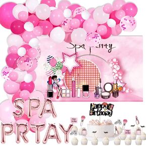 112 PCS SPA Party Balloon Arch Kit ، مكياج عيد ميلاد سعيد كب كيك كب كيك عائلي خلفية للحفلات للبنات المراهقات السابع التاسع عشر في المرتبة الثانية عشرة الثانية عشر.