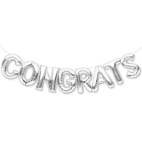 Partoorder Big Silver Congrats Banner Banner 16 inch for التخرج زخارف ولوازم حفلات التخرج