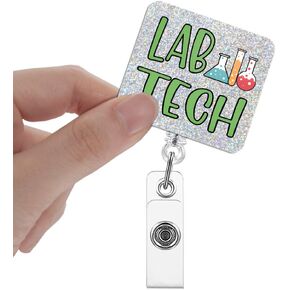 بكرات شارة Tech Tech Lab بريق قابل للسحب مع مقطع ، حامل شارة مختبر مضحك لفني مختبر LAB LIFE الطبيب