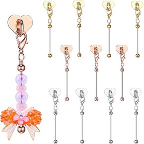 12 Packs Beadable Cup Charms with Adhesive Grip Hook Heart Shaped Buckle Accessories for Tumblers Handle Cup Metal Blank Bar Chains Wire Water Bottle Jewelry Making Blank Beaded DIY Craft, Silver, Gold and Rose-Gold