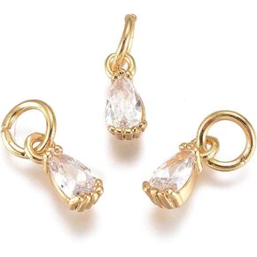 kitbeads 20pcs سحر Zirconia Zirconia Zirconia - REAL 18K الذهب المطلي بالمياه المغلقة قطرة شفافة لصالح المجوهر