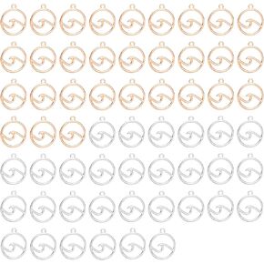 Framendino ، 60 Pack Gold Silver Ocean Wave Charms Harlow Round Charm for Diy Necklace Making