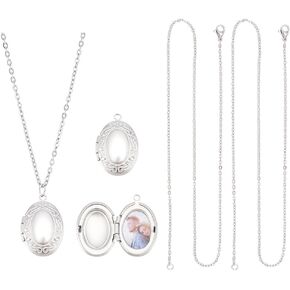 UNICRAFTALE 2 Sets Stainless Steel Locket Pendants Photo Frame Charms Oval Locket Necklace Picture Locket Charm Photo Memory Necklace Chain Amulet Memory Pendant Necklace for Women Men Jewelry Making