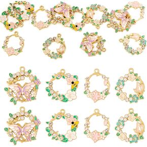 Craftdady 16 pcs سحر زهرة الراينستون للمجوهرات التي تصنع سبيكة إكليلا سحر المينا الزبابي النحل نحل جارلاند قلادة قلادة جوفاء جوف