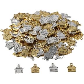 200Pcs House Shape Charms Pendants,Ancient Silver Gold Small Double-sided House Pendants,Jewelry Necklace Bracelet Pendant Accessories