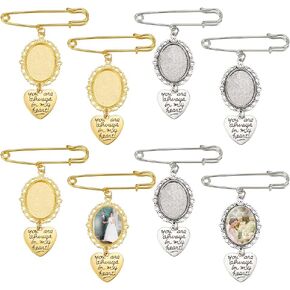 UNICRAFTALE 8 Sets 2 Colors Wedding Bouquet DIY Photo Charm Oval Pin Brooch Making Kit Metal Bridal Charm Lacy Bridal Charm You are Always in My Heart Charm for Lapel or Bride's Flowers