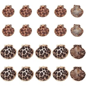 PH PandaHall 20pcs Leopard Seashell Pendants Scallop Shell Pendant, 2 Colors Leopard Print Charms Clam Shell Pendants Ocean Beach Dangle Beads for Earrings Bracelets Jewelry Crafts Making, 33~53mm