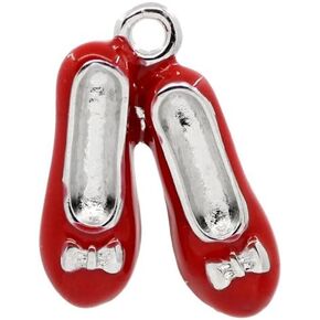PEPPERLONELY 10pc Silver Tone Alloy Shoes Bowknot Carved Red Enamel Charms Pendants 19x14mm (6/8" x 4/8")