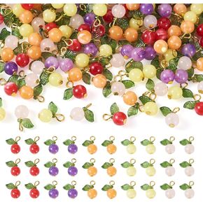 Beadthoven 150pcs Acrylic Fruits Pendants Mini Cherry Charms Colorful Fruit Food Dangle Charms Cute Earring Charms with Leaf for Jewelry Making Bracelet Hanging Ornaments DIY Crafts Accessories