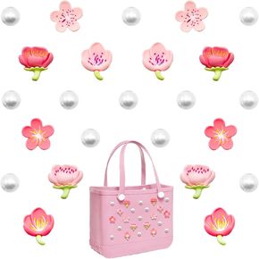 24 PCS BOGG Bag Accessories - Flowers & Pearls Charms for Totes ، متوافق مع Bogg Bag Original All Models ، Gift for Women