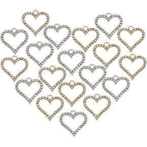 Superfindings 60pcs Rhinestone Heart Charm Gold Silver Love Charm Sploy اللامع Love Love Pendants Diamond Charms Hollow Heart Charms for Diy Crafts Making Nake Valentine's