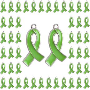 Wandic 50 PCS Lime Green Ribbon Pendants ، 29 * 15mm Alloy Non Hodgkin's Lymphome Awarnants Tharms Charms for Jewelry Making