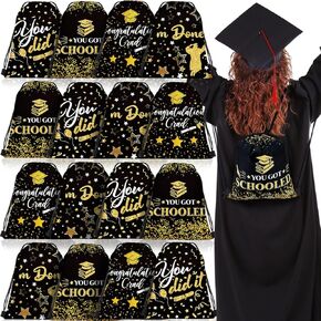Amylove 32 Pcs Graduation Gift Bags with Drawstrings Grad Party Favor Graduation Gift Drawstring Bag for College High School Party Supplies, 9 x 12 Inch (Black)
