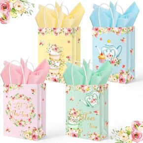 Whaline 24pcs Party Party Paper Paper With With Tissue Paper Flower Teapot Party Party Forme With Goodie Candy Treat Facs for Spring Birthday Baby Down ، 4 Design