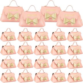 Dandat 24 Pcs PU Leather Bowknot Gift Boxes 5x3 Inch Reusable Candy Gift Favor Boxes with Bow Mini Bowknot Handbag Purse Bags with Handles for Wedding Baby Shower Birthday Party Favor Bag(Pink)
