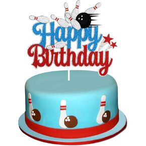 Bowling Happy Birthday Cake Topper - Sports Party Glitter Decoration for Boys - Game Day Alley Decor