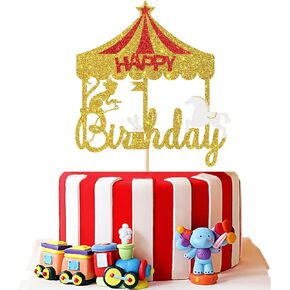 GLITTER CIRCUS Happy Birthday Cake Topper - Tent Carnival Decored Cake Decor