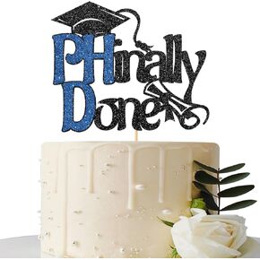 Maicaiffe Phinally Done Cake Topper - Congrats Grad - Congrats PHD - Master - Senior - Ph.D Graduation Party Cake Decorations, Black Blue Glitter