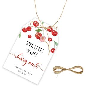 50pcs Cherry شكرًا لك العلامات ، كرز الكثير من الهدية مع سلسلة لحفل عيد الميلاد ، فاكهة حلوة شكرا لك العلامات الورقية لحفل الزفاف/الكرز الأول حفل عيد الميلاد