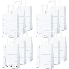 Naozinebi 12PCS Back to School Teacher Appreciation Gift Bags with Handle Classroom Party Favors Notebook Goodie Candy Treat Bags First Day of School Gifts Wrapping Boxes for Birthday Decor Supplies