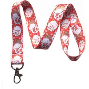 Maneki Neko/Fortune Cat Print Lanyard Key Chain حامل شارة معرف