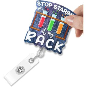 Stop Staring at My Rack Retractable Badge Holder, Funny Test Tube Badge Reel Gifts for Lab Techs Scientists Science Teacher, Science Gifts for Chemists, Laboratory Medical Technologist Gifts