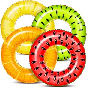 SLOOSH 4 Pack Inflatable Pool Floats Fruit Tube Rings, Fruit Swim Tubes, Pool Floaties Toys, Beach Swimming Party Toys for Kids and Adults
