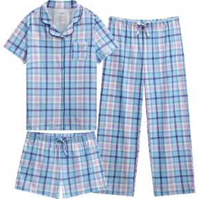 Girls Ultra Soft Button Down Pajamas, 3 Piece Pajama Set, pjs for teen girl, Size 7-16