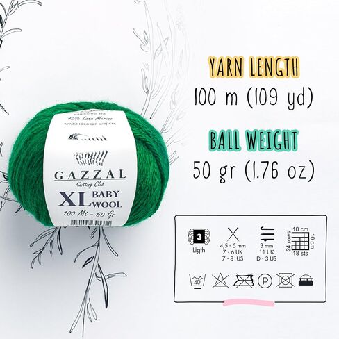 3 Pack (Ball) Gazzal Baby Wool XL Total 5.28 Oz / 328 Yrds, Each Ball 1.76 Oz (50g) / 109 Yrds (100m) Super Soft, Medium-Worsted Yarn, 40% Lana Merino 20% Cashmere Type Polyamide, Black-803 in Saudi Arabia